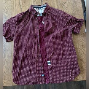 NWT Men’s button up shirt size xl maroon polka dot denim and flower